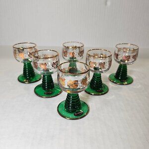 Vintage Roemer Bockling 6 Cordial Glasses Beehive Stem Gilt Embellished Grapes
